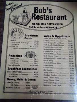 Bob's Restaurant - Vinton, VA menu_pic
