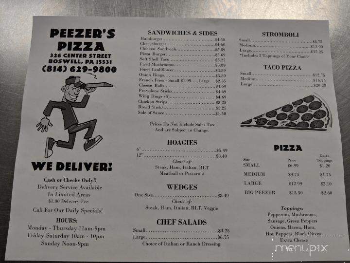 Peezer's Pizza - Boswell, PA menu_pic