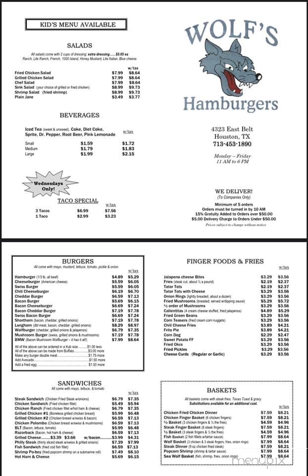 Wolf's Hamburger - Houston, TX menu_pic