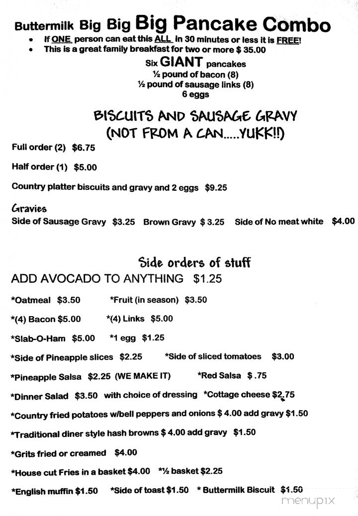 Screamin Chicken Diner - Gaston, OR menu_pic