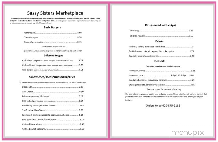 Sassy Sisters - Toronto, KS menu_pic