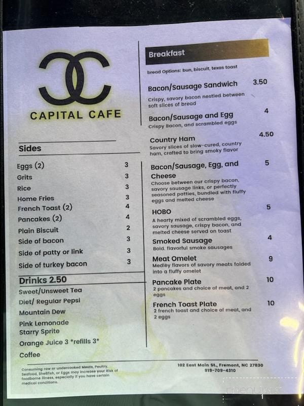 Capitol Cafe - Fremont, NC menu_pic
