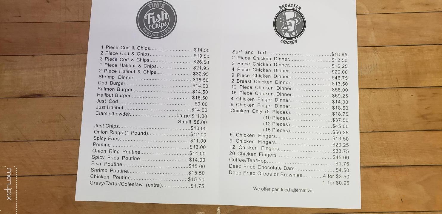 Tim's Fish & Chips - Creston, BC menu_pic