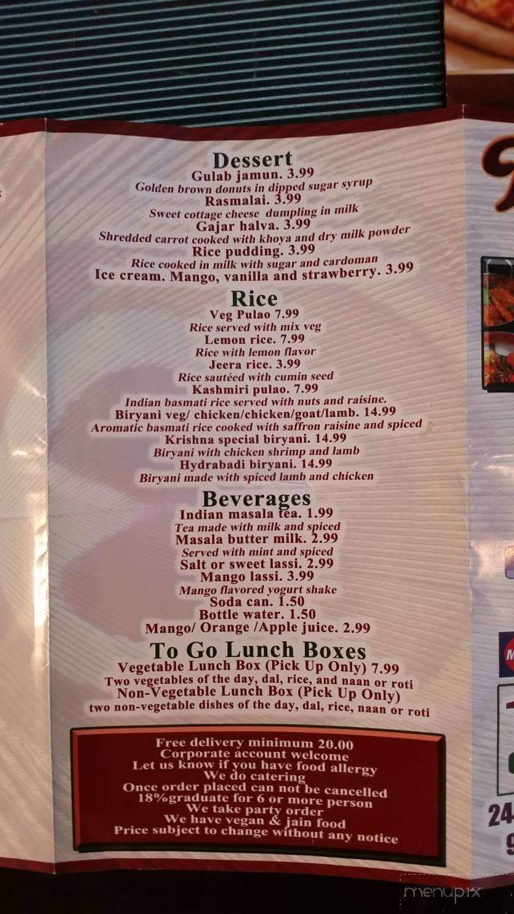 Krishna Indian Cuisine - Nutley, NJ menu_pic
