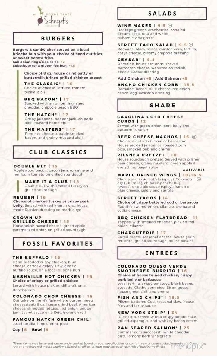 Schnepf's Restaurant - Golden, CO menu_pic