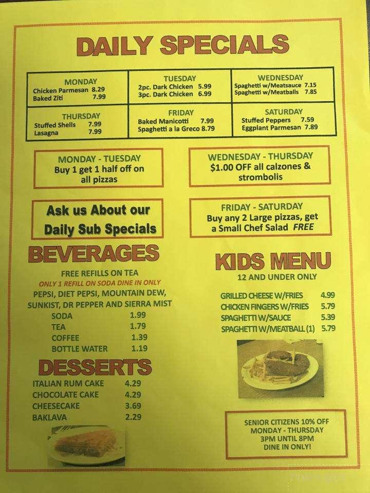 Menu of Thomas&#39;s Pizza & Subs in Lumberton, NC 28358