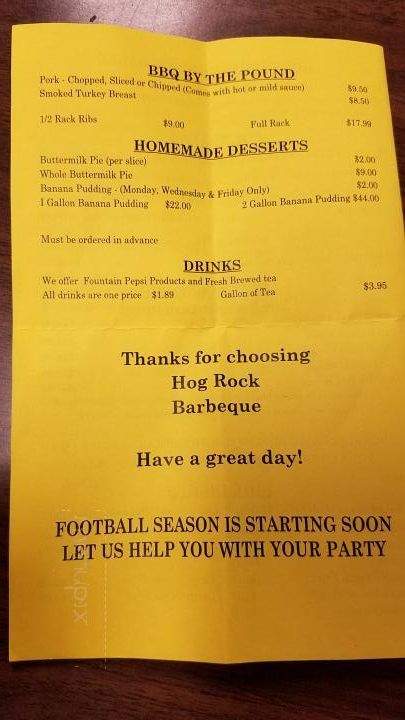 Hog Rock Bar-B-Q - Phenix City, AL menu_pic