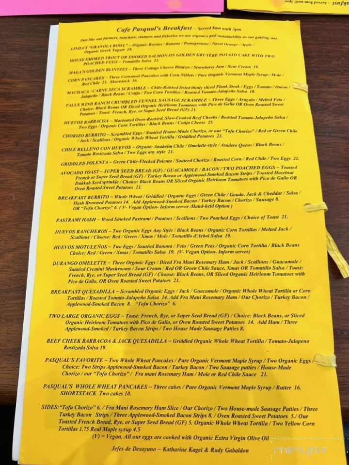 Cafe Pasqual's - Santa Fe, NM menu_pic