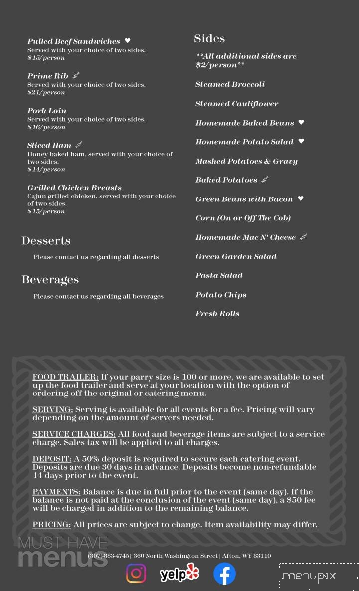 Cedar Creek Grill - Afton, WY menu_pic