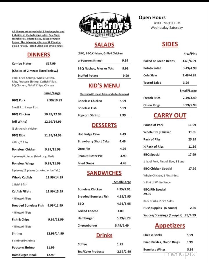 LeCroy's - Union Grove, AL menu_pic