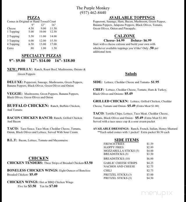 Purple Monkey - South Charleston, OH menu_pic
