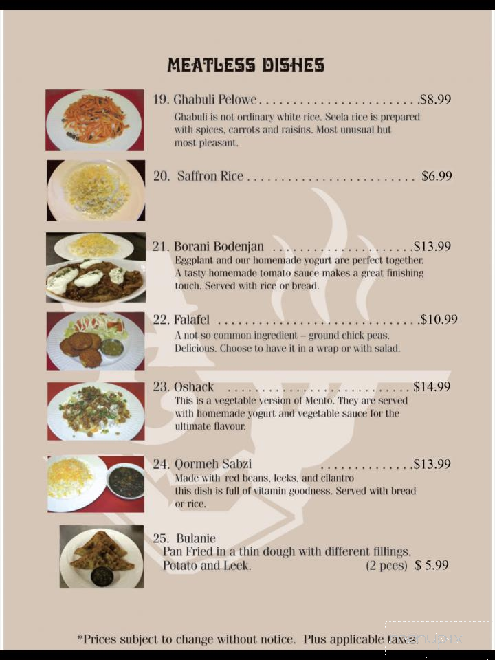 Afghan Cuisine - Regina, SK menu_pic