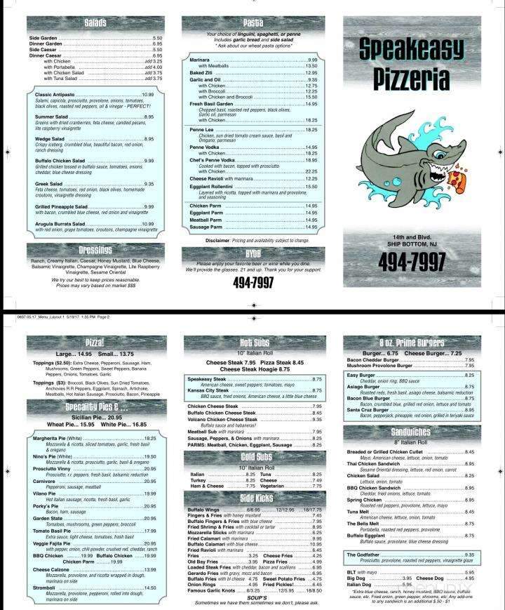 Speakeasy Pizzeria & Restaurant - Ship Bottom, NJ menu_pic