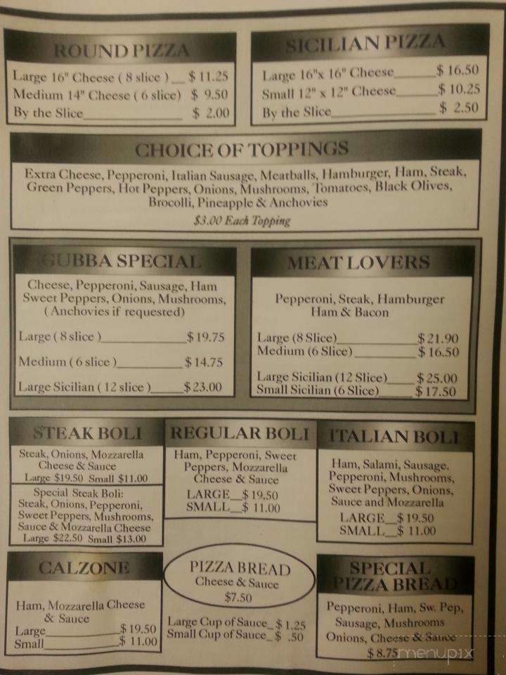 Gubba's - Fredericksburg, PA menu_pic