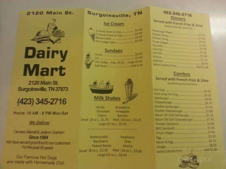Dairy Mart - Surgoinsville, TN menu_pic