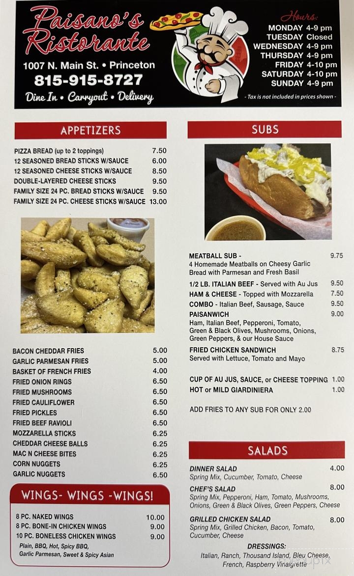 Paisanos Ristorante - Princeton, IL menu_pic