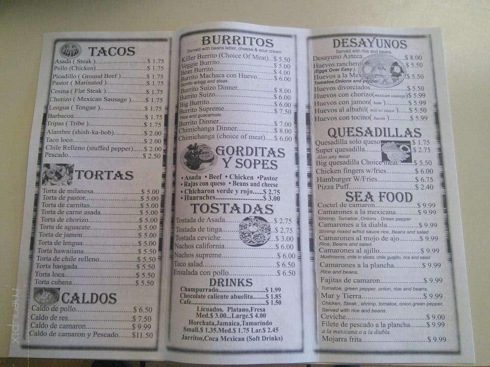 Taqueria Azteca - Wood Dale, IL menu_pic