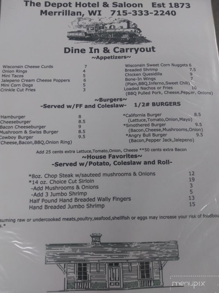 The Depot Hotel and Saloon - Merrillan, WI menu_pic