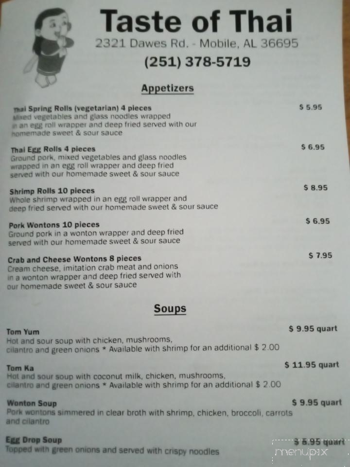 Taste Of Thai - Irvington, AL menu_pic