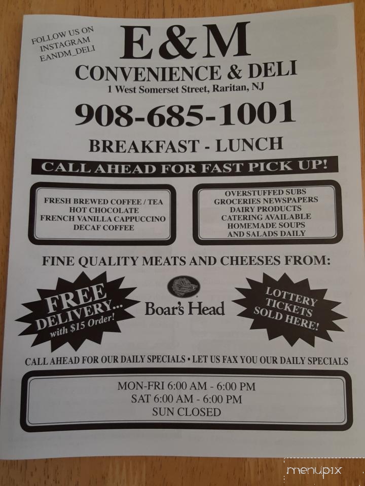 E & M Convenience Stop & Deli - Raritan, NJ menu_pic