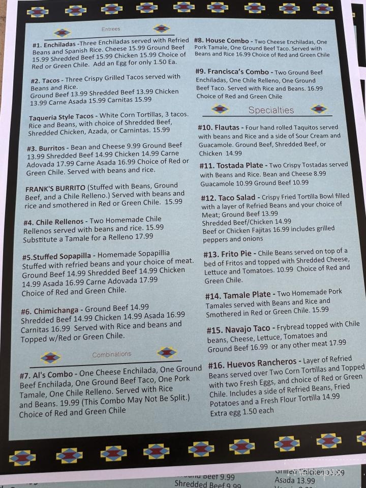 Francisca's Restaurant - Farmington, NM menu_pic