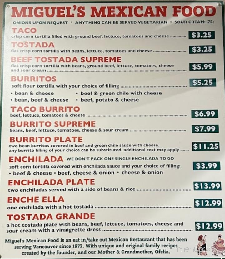 Miguel's Mexican Food - Vancouver, WA menu_pic