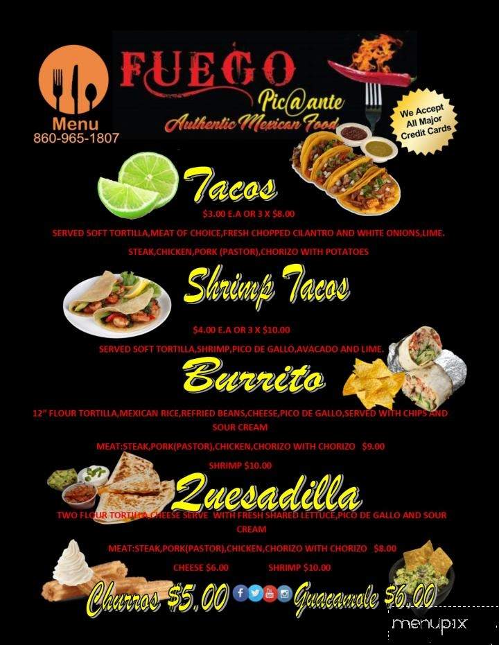 Fuego Picante - Hartford, CT menu_pic