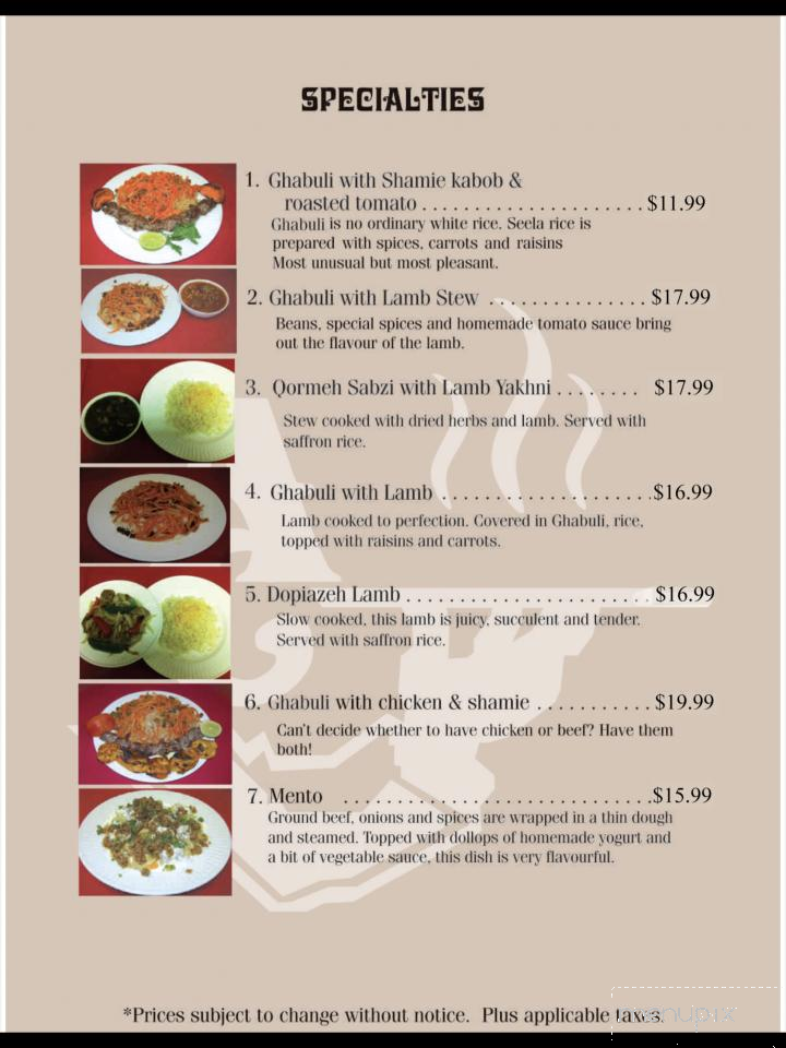 Afghan Cuisine - Regina, SK menu_pic