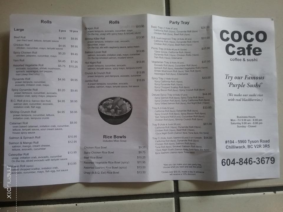 CoCo Cafe - Chilliwack, BC menu_pic