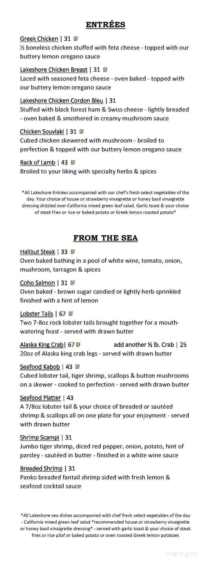 Lakeshore Restaurant - Regina, SK menu_pic