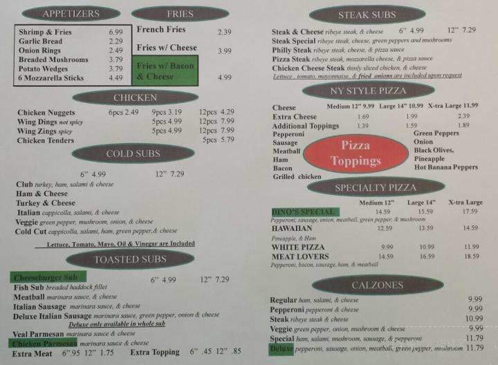 Dino's Pizza - Hagerstown, MD menu_pic