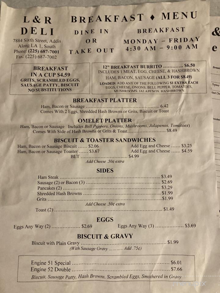 L&R Deli - Addis, LA menu_pic