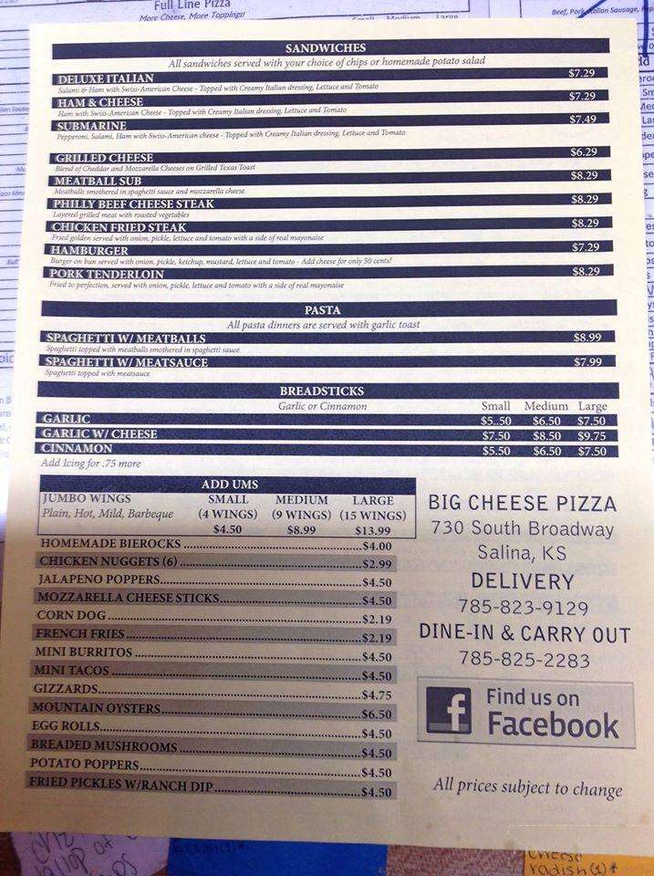 Big Cheese Pizza - Salina, KS menu_pic