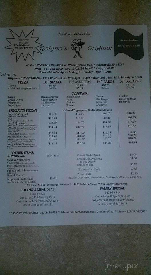 Rolyno's Origina Pizza - Avon, IN menu_pic