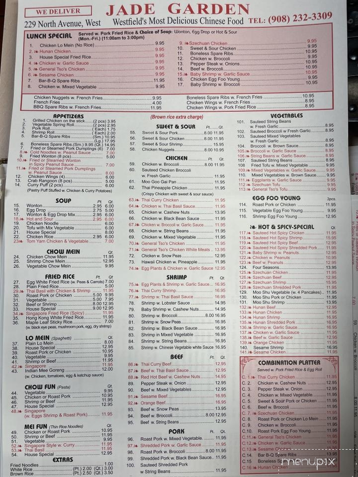 Jade Garden Chinese Restaurant - Westfield, NJ menu_pic