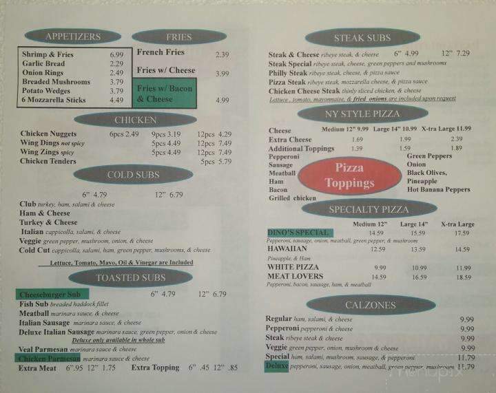 Dino's Pizza - Hagerstown, MD menu_pic
