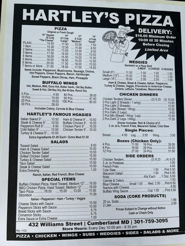Hartley's Pizza - Cumberland, MD menu_pic