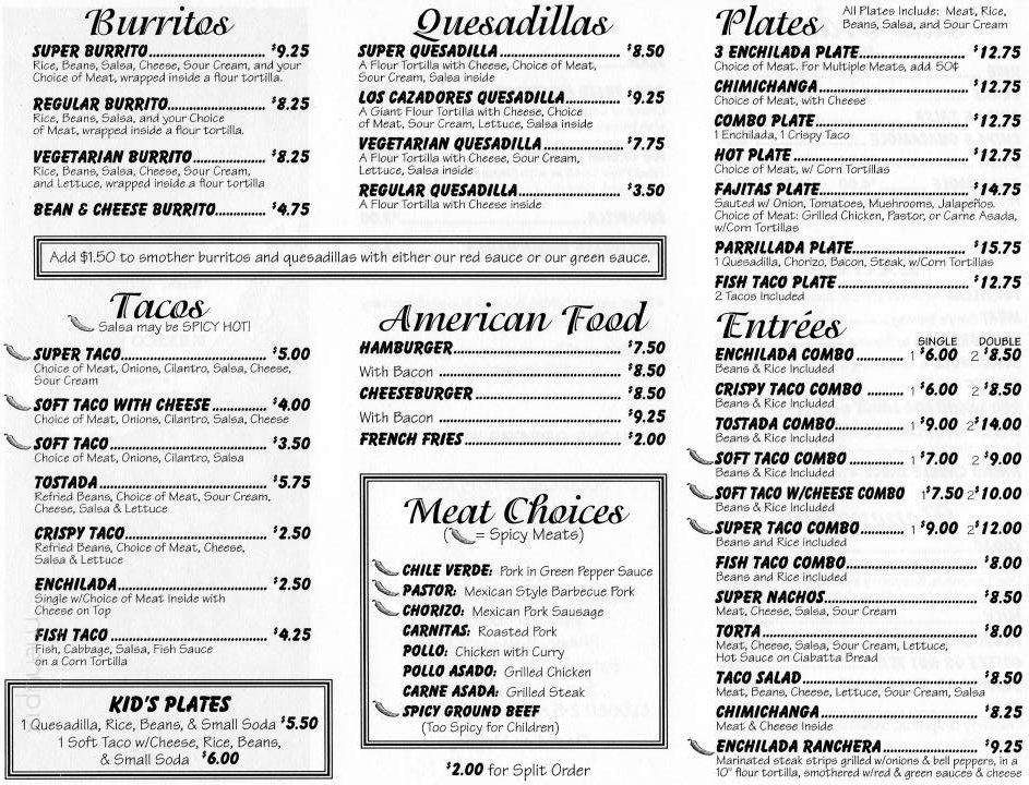 Los Cazadores - East Helena, MT menu_pic