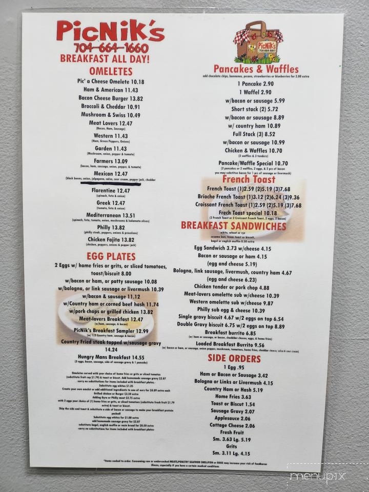 PicNik's - Mooresville, NC menu_pic