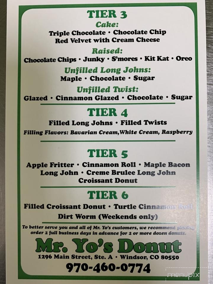 Mr. Yo's Donut - Windsor, CO menu_pic