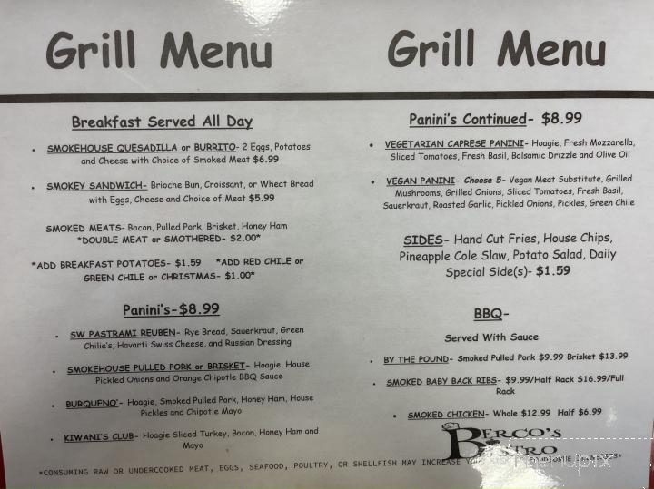 Berco's Bistro - Cedar Crest, NM menu_pic
