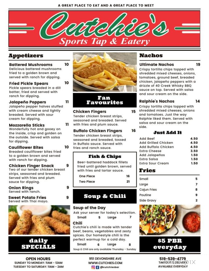 Cutchie's Sports Tap & Eatery - Woodstock, ON menu_pic