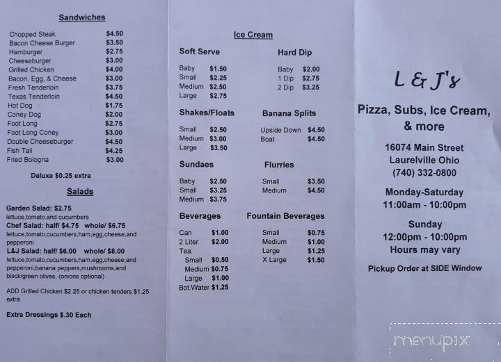 L & J's - Laurelville, OH menu_pic