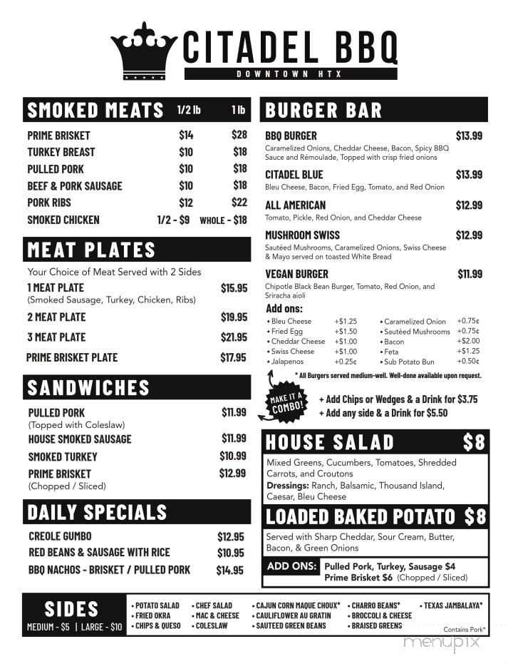 Citadel BBQ - Houston, TX menu_pic