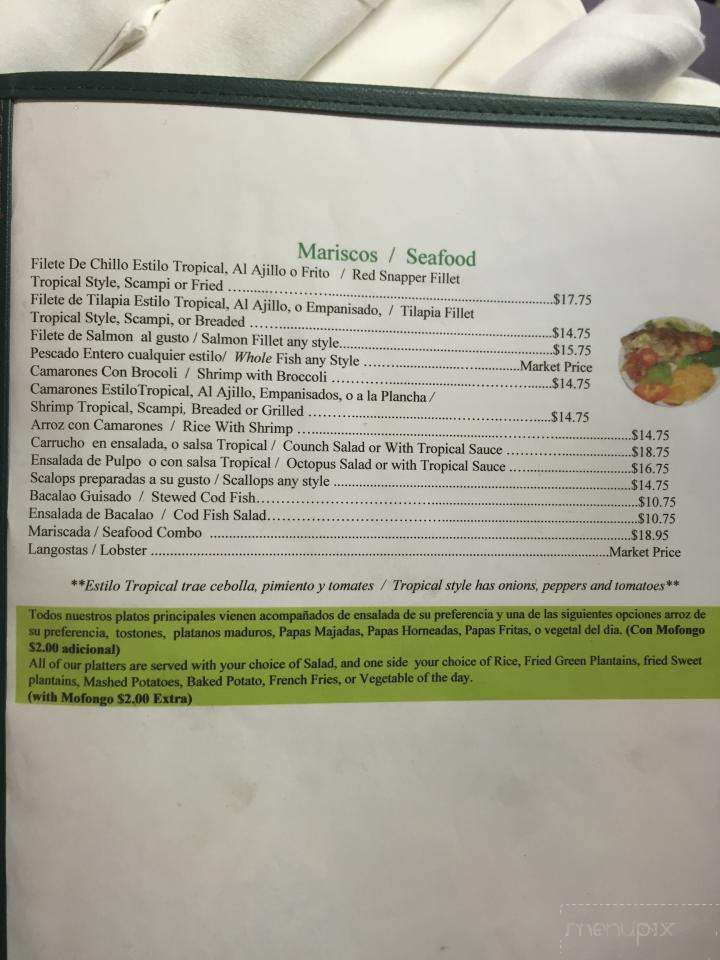 Tropical Family Restaurant - Trenton, NJ menu_pic