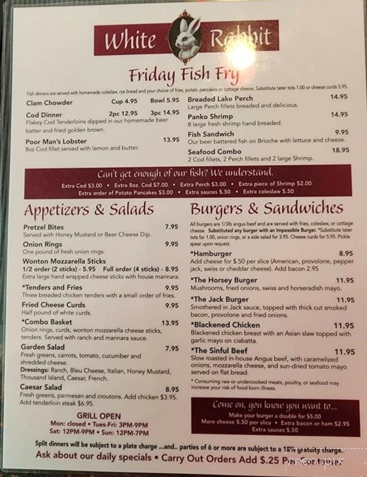 White Rabbit Bar and Grill - Mequon, WI menu_pic