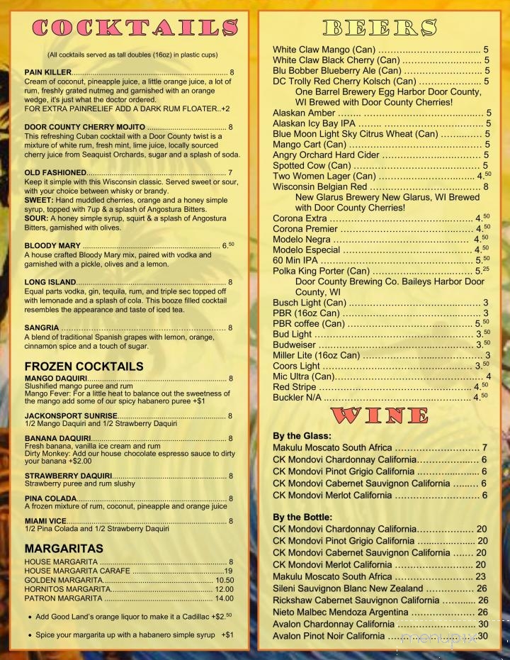 Island Fever Rum Bar & Grill - Jacksonport, WI menu_pic
