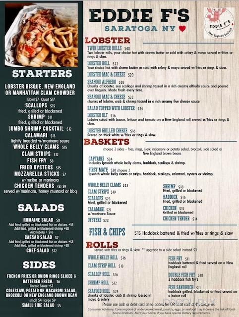 Eddie F's Lobster & Seafood House - Saratoga Springs, NY menu_pic