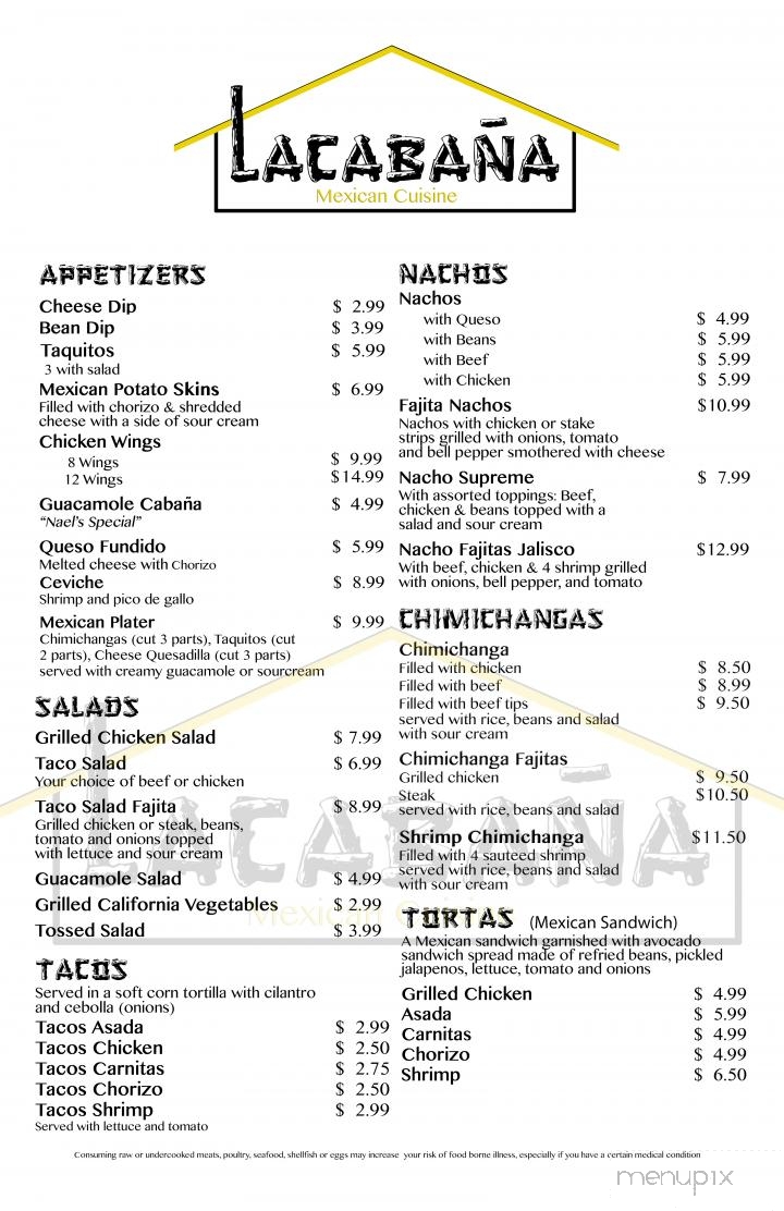 La Cabana - Irvine, KY menu_pic