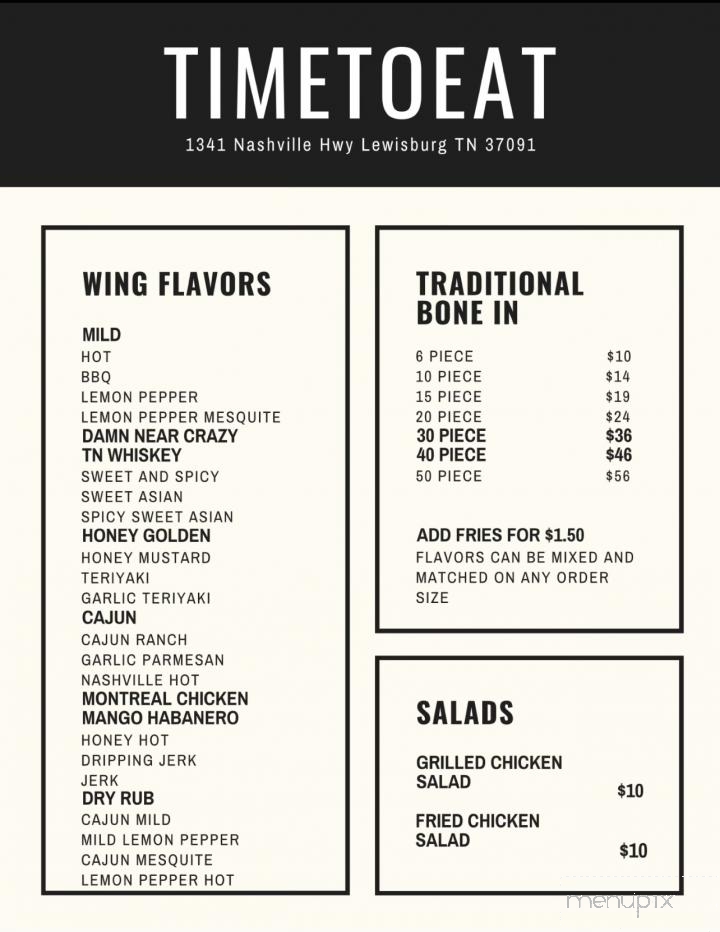 Time To Eat Bar and Grill - Lewisburg, TN menu_pic